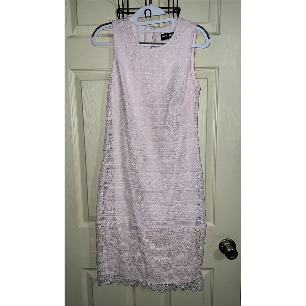 Karl Lagerfeld Women's Floral Lace Sleeveless Sheath Dress Pink Size 2 Church - Picture 2 of 8